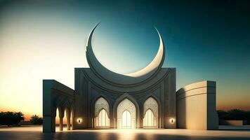 3d rendere di squisito moschea con mezzaluna Luna copia spazio. islamico religioso concetto. foto