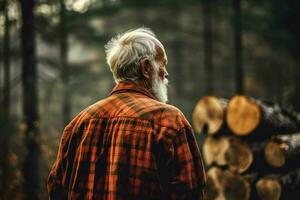 taglialegna vecchio persona foresta. creare ai foto