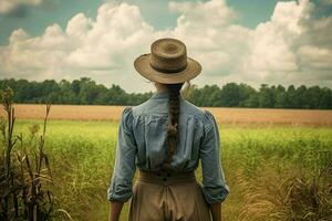 americano contadino donna. creare ai foto