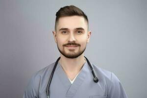 medico assistente maschio sorridente. creare ai foto