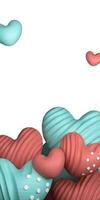 3d rendere, argilla modellismo di morbido pastello colore cuore forma palloncini e copia spazio. contento San Valentino giorno. foto