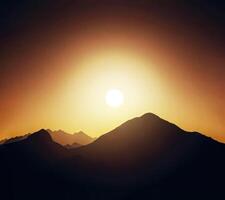 un' silhouette di un' montagna gamma contro un' tramonto cielo ai generato foto
