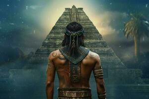 azteco forte uomo vecchio piramide. creare ai foto