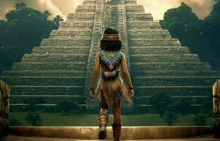 azteco bambino ragazza vecchio piramide. creare ai foto