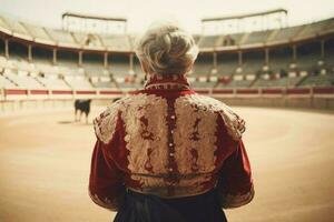 torero vecchio donna toro. creare ai foto