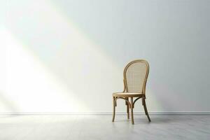 legna sedia bianca camera luce. creare ai foto