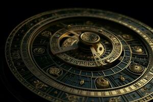 d'oro zodiaco cerchio orologio. creare ai foto