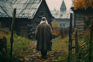 russo vecchio uomo vecchio villaggio. creare ai foto