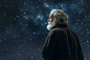 astronomo vecchio uomo stellato cielo notte. creare ai foto