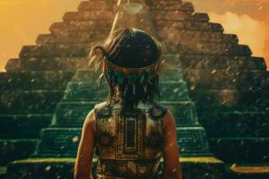 azteco ragazza vecchio piramide. creare ai foto