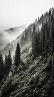 montagna foresta con nebbia e nebbia. ai generativo foto