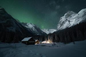 aurora, svizzero Alpi, stella, neve, inverno. ai generativo foto