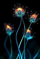 illustrazione di bioluminescente fiore steli. ai generativo foto