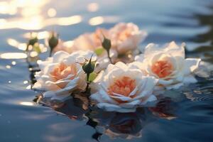 bellissimo bianca e rosa fiori galleggiante nel il lago. ai generativo foto