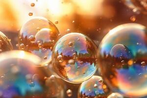 sapone bolle contro un' sfocato leggero sfondo. ai generativo foto