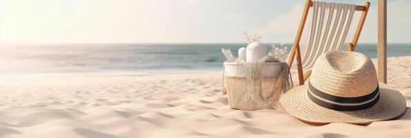 foto di spiaggia vacanza modello sfondo . ai generativo