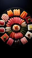 Sushi, decostruito capolavoro, vivace pesce fette. ai generativo foto