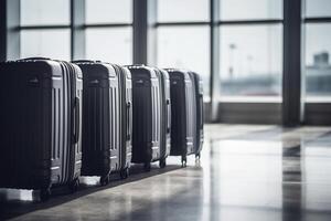 bagaglio valigie a il aeroporto largo bandiera con copia spazio la zona per vacanze e vacanza viaggio concetti. ai generativo foto