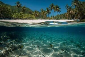 fotografia di bellissimo invitante spiaggia scena con blu cielo. ai generativo foto