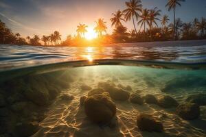 fotografia di bellissimo invitante spiaggia scena con tramonto cielo. ai generativo foto