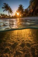 fotografia di bellissimo invitante spiaggia scena con tramonto cielo. ai generativo foto