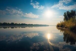 un' scena nel quale il intero cielo è riflessa nel il acqua. ai generativo foto