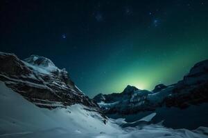 aurora, svizzero Alpi, stella, neve, inverno. ai generativo foto