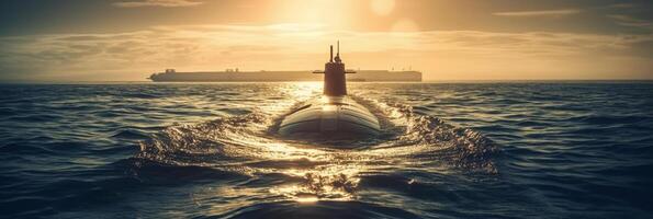 generico militare nucleare sottomarino galleggiante nel il mezzo di il oceano. ai generativo foto