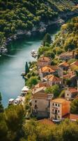 un aereo Visualizza di di skradin storico centro, con suo avvolgimento strade e colorato edifici annidato tra il lussureggiante verde. ai generativo foto