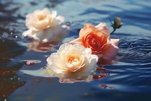 bellissimo bianca e rosa fiori galleggiante nel il lago. ai generativo foto