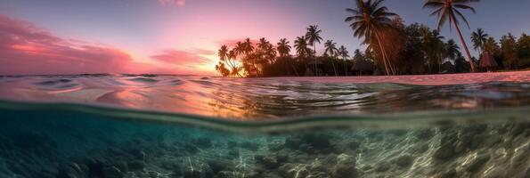 fotografia di bellissimo invitante spiaggia scena con rosa tramonto cielo. ai generativo foto