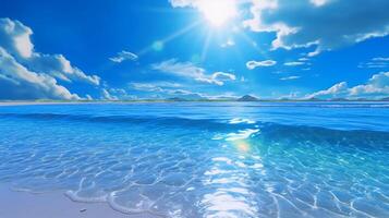 un' bellissimo spiaggia con cristallo blu acqua e bianca sabbia. ai generativo foto