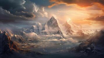 un' montare Everest, neve e magico paesaggio. ai generativo foto