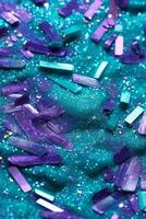 piccolissimo minuscolo tulle scintille glam menta e turchese HD sfondo, nel il stile di viola e blu, vivace accademia, versato, buio argento e verde acqua, psichedelico. ai generativo foto