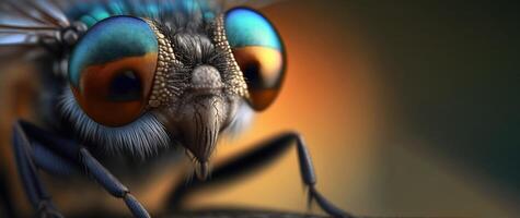 insetto volare vicino su, macro entomologia. ai generato. foto