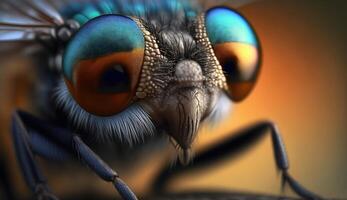 insetto volare vicino su, macro entomologia. ai generato. foto