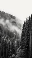 montagna foresta con nebbia e nebbia. ai generativo foto