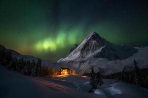 aurora, svizzero Alpi, stella, neve, inverno. ai generativo foto