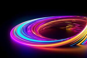 iper ciclo continuo o ordito tecnologia concetti con flusso di digitale ruscello nel linea multicolore neon. ai generativo foto