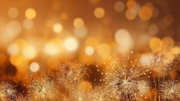 oro e argento fuochi d'artificio e bokeh nel nuovo anno vigilia e copia spazio. astratto sfondo vacanza. ai generativo foto