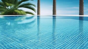 vuoto bordo piscina superficie con estate viaggio Hotel nuoto piscina sfondo. ai generativo foto
