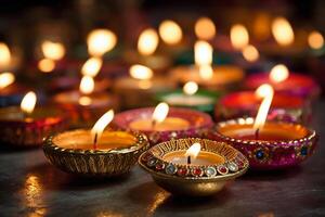 un' diya olio lampada, Diwali concetto, sfocato indù Festival di luci celebrazione sfondo. ai generativo foto