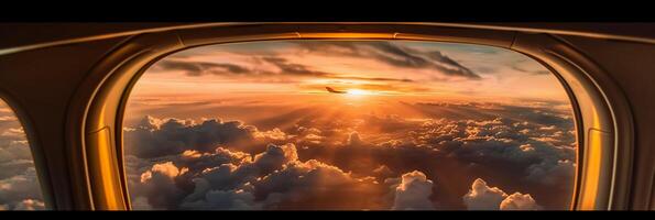 il Visualizza a partire dal il aereo finestra per il tramonto. aereo Visualizza. ai generativo foto