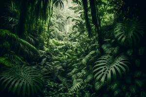 asiatico tropicale giungla foresta pluviale nel giorno. neurale Rete generato arte foto