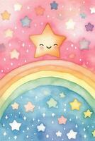 un' acquerello pittura di un' arcobaleno e stelle Stampa. ai generativo foto