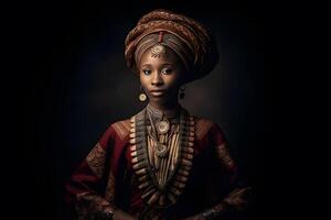 bellissimo africano donna nel etnico vestire. neurale Rete ai generato foto