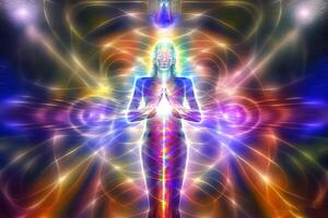 umano aura, spirituale energia, meditazione concetto. neurale Rete ai generato foto