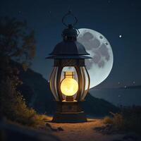 foto un' lanterna con il Luna nel il sfondo