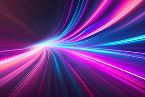astratto futuristico sfondo con rosa blu raggiante neon in movimento alto velocità onda Linee e bokeh luci dati trasferimento concetto, ai generato foto