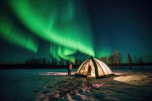 campeggio nel il nord con settentrionale luci, ai generato foto